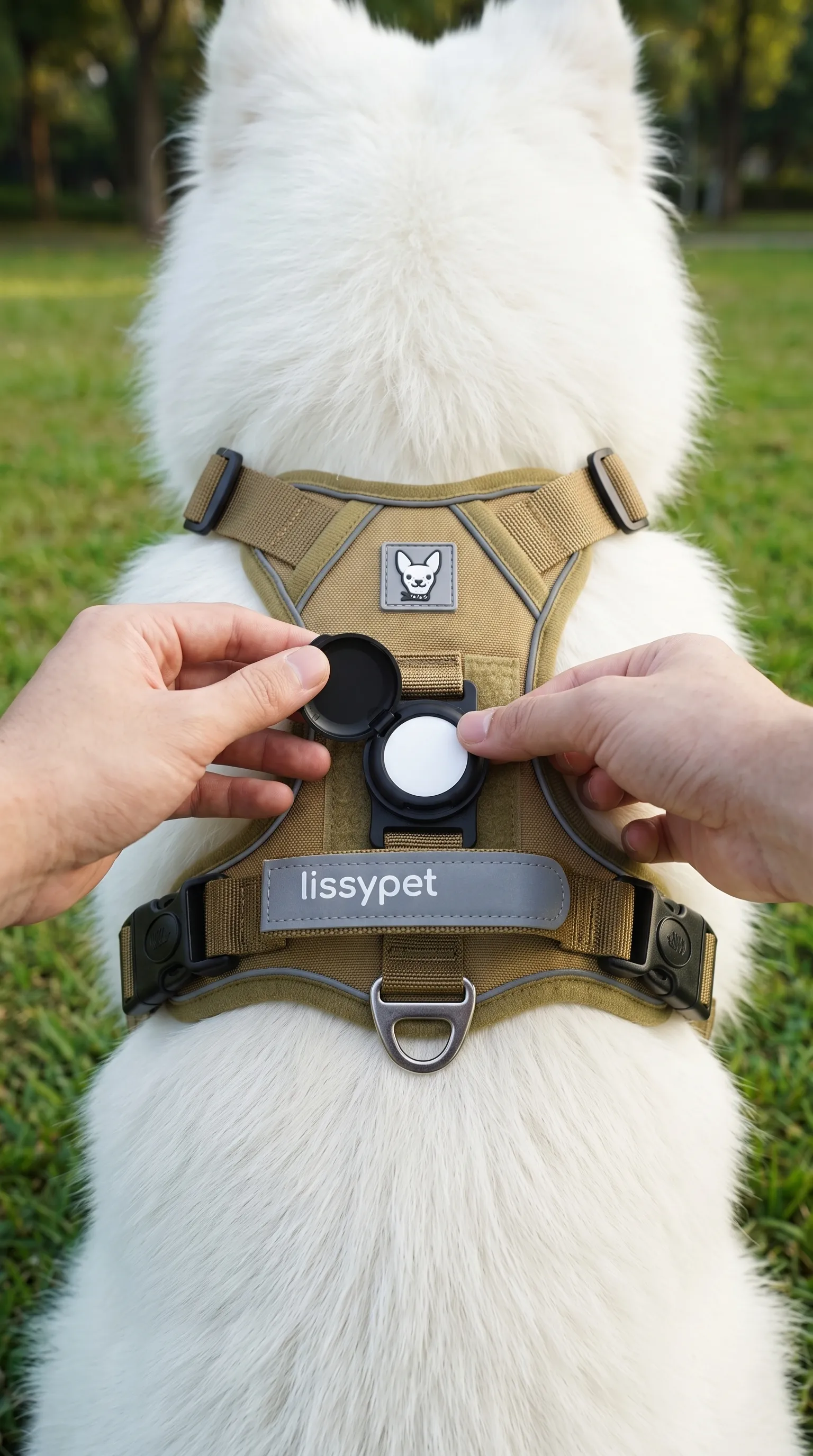 Perro paseando con el arnés para perro Lissypet Arnés Pro en color morado
